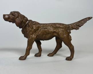 Bronze Spaniel Figure, unmarked, H: 4 1/2 x w: 7 1/2 x d: 1 1/4 inches