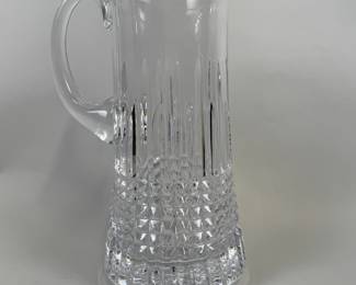 Waterford Crystal Vase And Pitcher, all marked, Waterford Lismore Diamond Pitcher: h: 9 7/10 x dia: 5 /5 inches, volume 46 oz, Waterford Pompeii Flower Vase: h: 6 x dia: 4 1/2 inches