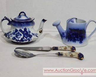 1 Flow Blue China Victoria Ware Tea Pot, Burleigh Watering Can