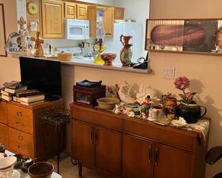 dining room buffet, tv, decor, wooden file cabinets, vintage treasures and more.