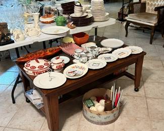 Coffee Table part of the John Elway Bassett Living Room Furniture Set, plates, kitchen items, hat box, candles, bone china and more