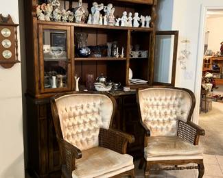 John Elway Bassett Living Room Furniture Set. China Hutch in this photo and lots of vintage collectables, angels and more.