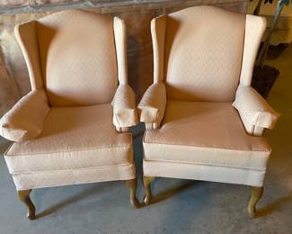 Two Pink Wingback Chairs