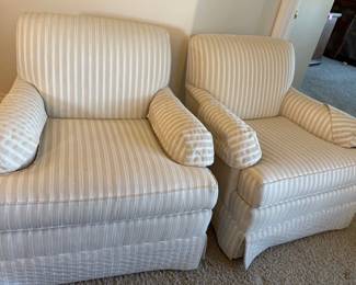 Two White Striped Accent Chairs