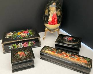 Hand Painted Russian Lacquer Boxes Egg