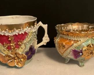 German Floral Lusterware Coffee Tea Cups