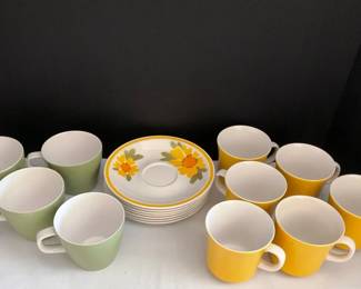 1970s Mikasa Dolly Pattern Coffee Cups  Saucers