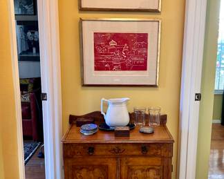 Mid 19th c Stenciled Wash Stand; Donati Prints