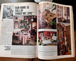 Alan & Wendy Rodrigues' Manhattan Apartment illustrated in Bride's Magazine Spring 1971. Several items pictured are listed in our sale, including the antique quilt shown top right.