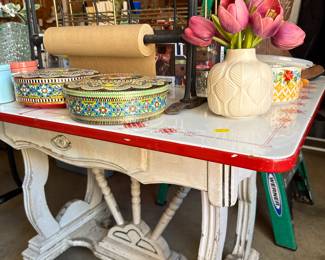 Antique table with enamel top