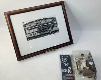 Framed Wrigley Field Etching & McFarlane Toys MLB Chicago White Sox Sports Picks Series 17 Action Figure