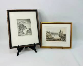 Top of Longs Peak Etching by Lyman Byxbe & Mouth of Fall River Near Camp 20 Print