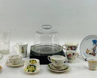 Vintage English China Teacups, Cheese Glass Dome & More