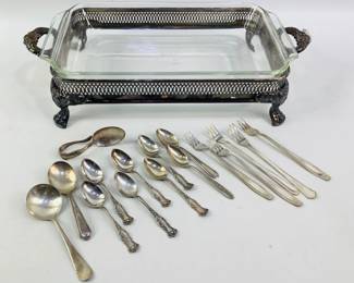 Vintage Anchor Hocking Glass Casserole Dish & Silver-Plated Spoons & Forks