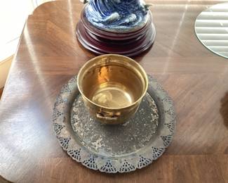 Brass Elephant Tray and Bowl