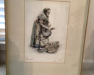 Wall Art Framed Etching by Paul Geisser Titled Vegetable Woman signed