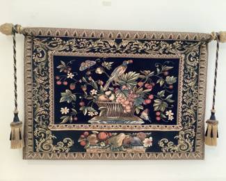 Gold and Black Fruit Basket Tapestry