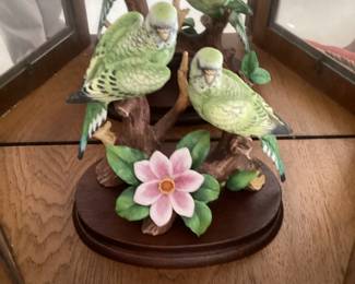 Andrea by Sadek Group of Parakeets Porcelain Figurine