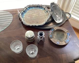 Serving Trays, Small Crystal Glasses, Ashtray