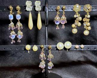 8 Pairs Of Vintage Purple And Pearllike Clip On Earrings