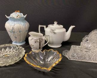 Tea Pot and Vintage Crystal Pieces
