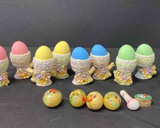 Vintage Porcelain Easter Egg Holder Set Jade Stone Eggs