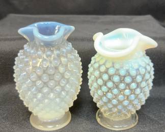 2 Fenton White Hobnail Opalescent Moonstone Vases
