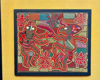 VTG. MOLA KUNA LA MOSCA Framed Textile Hand Sewn Panel