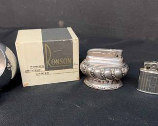 Vintage Ronson Crown Table Lighter And Ronson Monogrammed Pocket Lighter