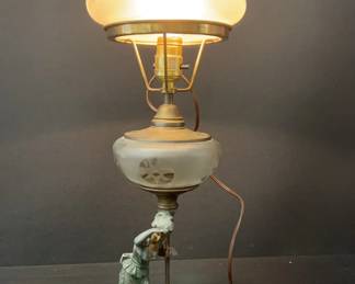Vintage Metal Lamp Etched Glass Bulbs Washer Woman research