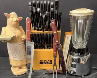 Kitchen Counter Necessities Ronco Six Star cutlery set in a storage block Vintage Sunbeam Blend