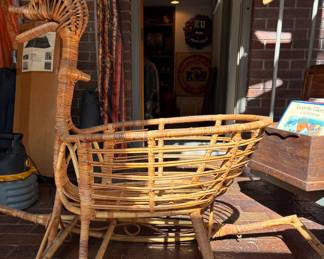 Vintage Mid Century Child's Albini Style Rattan Figural Duck Rocker
