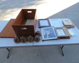 Lot 168. Wooden box, picture frames, and couch feet,