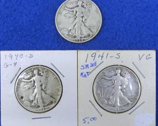 Lot 309. Three Walking Liberty half dollars: 1940 S, 1941 S, 1943 S