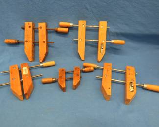Lot 376. Five wood clamps including two Jorgensen