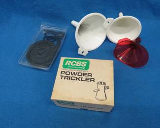 Lot 76. RCBS Powder Trickler, gun snake, and funnels
