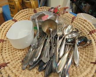 Lot 335. Steamer, silverplate flatware, mugs, and more