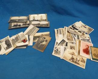 Lot 303. Stereoscope cards, old photographs, and old photo postcards