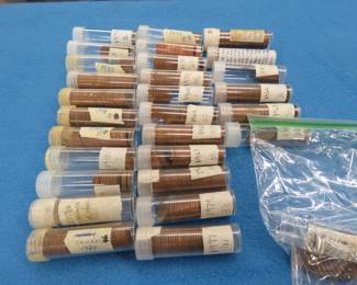 Lot 281. Twenty-nine full or partially full tubes of Canadian pennies from 1940 to the 1980s. Sorted by years before consignment
