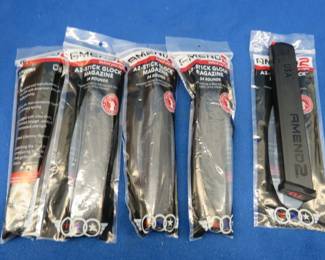 Lot 196. Five 34-round Amendment 2 9mm Glock magazines