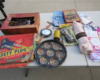 Lot 52. Box lot including a Homer Hanky, vintage Christmas lights and more