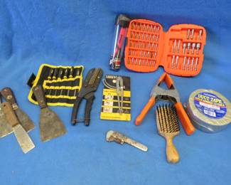 Lot 258. Black & Decker bit set, small file set, Pony clamp, and more