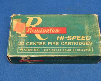 Lot 323. 20 6.5m/m Remington Mag rounds in a vintage Remington box that is in poor condition
