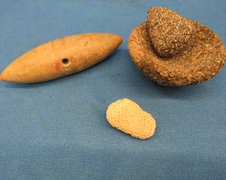 Lot 359. Stone tools age unknown and a piece of coral