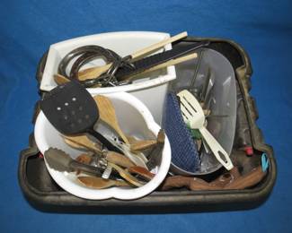 Lot 382. Tote with kitchen utensils