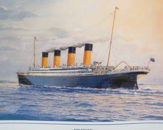 Lot 342. Framed Titanic print by James A. Flood. 31 1/2" x 25 1/2".