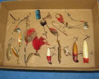 Lot 83. Vintage fishing tackle including a Weezel Muskie Special