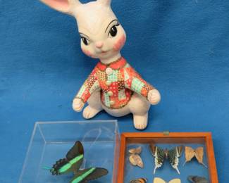 Lot 57. Encased butterflies including a large Papilio blumei and a ceramic rabbit