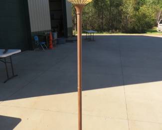 Lot 216. 68" tall vintage metal floor lamp with a faux stained glass Coca-Cola shade
