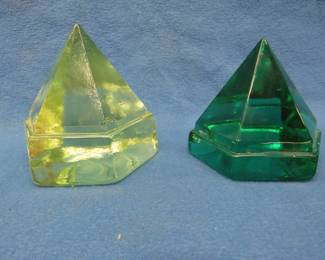 Lot 395. Two solid glass prisms. Each weighs approx. 3 lbs.